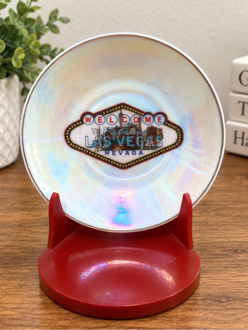 Iridized White Las Vegas Souvenir Saucer - Unbranded